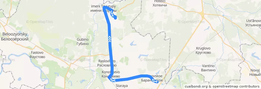 Mapa del recorrido Автобус №21: Барановское - Конобеево - Посёлок Цурюпы - Левычино de la línea  en городской округ Воскресенск.