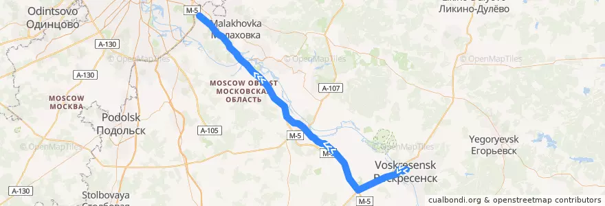 Mapa del recorrido Автобус 358: Воскресенск - Москва de la línea  en Óblast de Moscú.