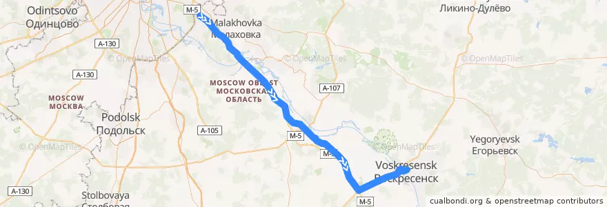 Mapa del recorrido Автобус 358: Москва - Воскресенск de la línea  en Oblast' di Mosca.