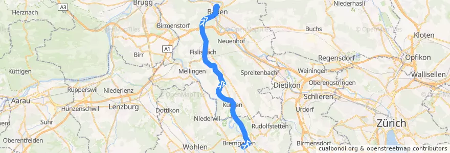 Mapa del recorrido Bus 322: Bremgarten => Baden de la línea  en Aargau.