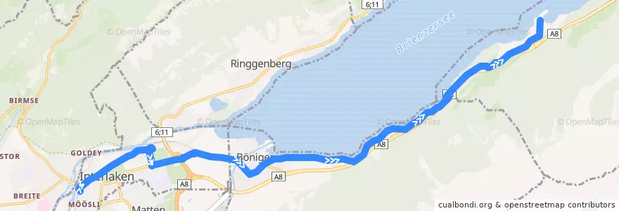 Mapa del recorrido Bus 103: Interlaken West => Iseltwald de la línea  en Verwaltungskreis Interlaken-Oberhasli.