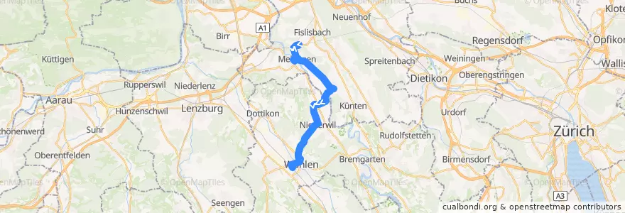Mapa del recorrido Bus 336: Mellingen Heitersberg => Wohlen AG de la línea  en Аргау.