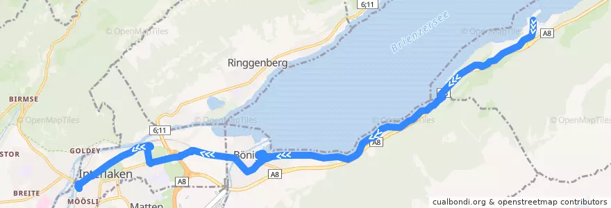 Mapa del recorrido Bus 103: Iseltwald => Interlaken West de la línea  en Verwaltungskreis Interlaken-Oberhasli.