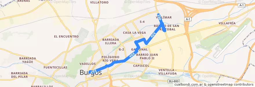 Mapa del recorrido L11: Villimar - Plza España de la línea  en Burgos.