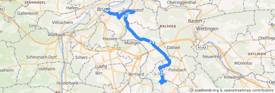 Mapa del recorrido Bus 362: Brugg AG => Mellingen Heitersberg de la línea  en Bezirk Baden.