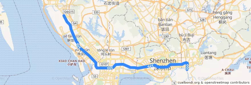 Mapa del recorrido 1号线 Line 1（罗宝线 Luobao Line） de la línea  en شنجن (الصين).