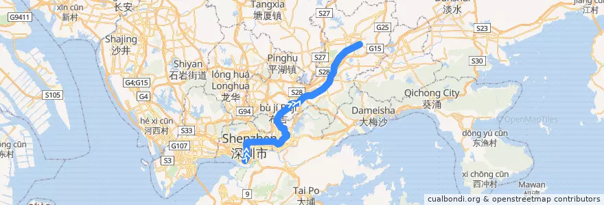 Mapa del recorrido 3号线 Line 3 (龙岗线 - Longgang Line) de la línea  en 深圳市.