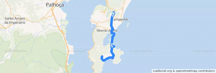 Mapa del recorrido Ônibus 563: Costa de Dentro, TIRIO => Bairro, Volta de la línea  en Florianópolis.