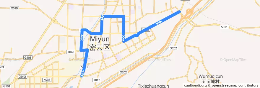 Mapa del recorrido Bus 980: 东直门外 => 密云汽车站 de la línea  en 密云区.