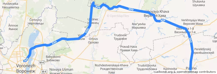 Mapa del recorrido Поезд: Воронеж — Анна de la línea  en Oblast Woronesch.