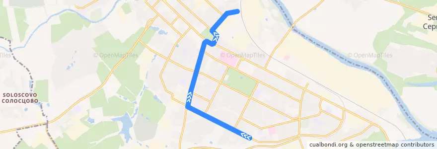 Mapa del recorrido Трамвай №5: улица Осипенко - станция Коломна de la línea  en Коломенский городской округ.