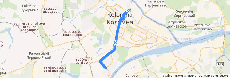 Mapa del recorrido Трамвай №10: станция Коломна - улица Спирина de la línea  en Коломенский городской округ.