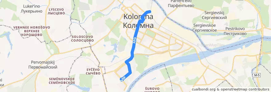 Mapa del recorrido Трамвай №10: улица Спирина - станция Коломна de la línea  en Коломенский городской округ.