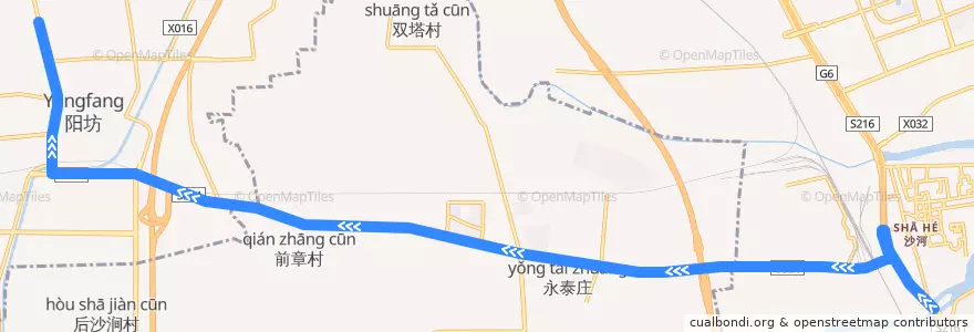 Mapa del recorrido Bus 昌20: 城铁龙泽站 => 南口村 de la línea  en Pekín.