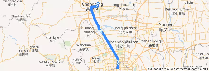 Mapa del recorrido Bus 345快: 朝凤庵村 => 德胜门西 de la línea  en 北京市.