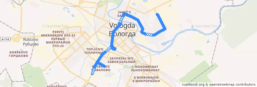 Mapa del recorrido Автобус №23: Больничный комплекс - Дальняя de la línea  en городской округ Вологда.