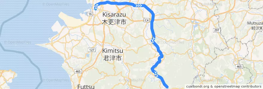Mapa del recorrido JR久留里線 de la línea  en 지바현.