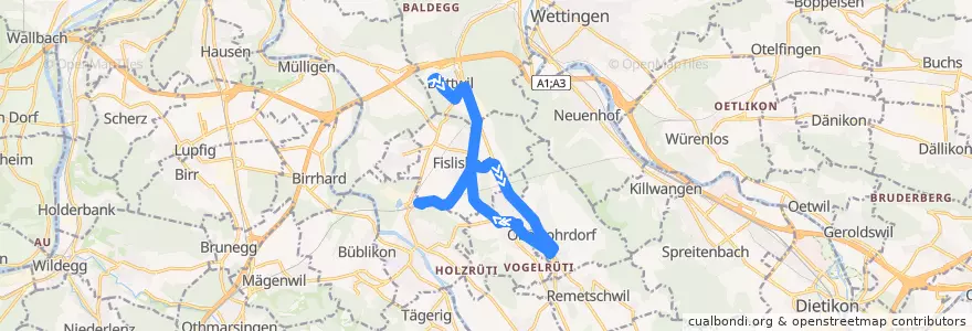 Mapa del recorrido Bus 335: Dättwil AG, Kantonsspital => Mellingen Heitersberg de la línea  en Bezirk Baden.