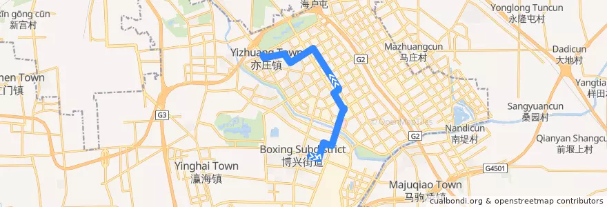 Mapa del recorrido Bus 运通202: 博兴一路北口 => 亦庄桥南 de la línea  en 大兴区.