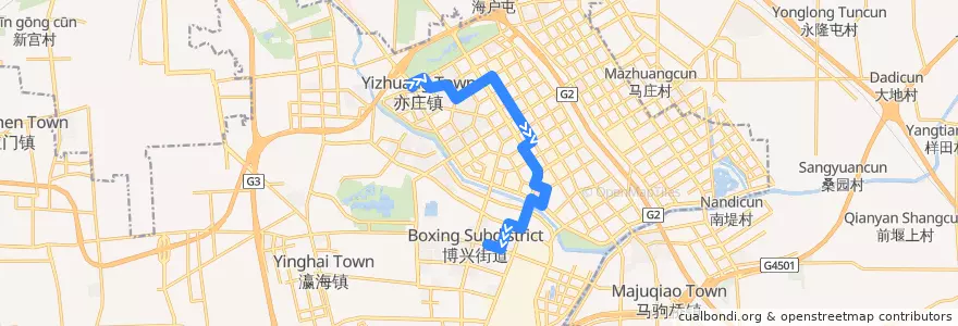 Mapa del recorrido Bus 运通202: 亦庄桥南 => 博兴一路北口 de la línea  en 大兴区.