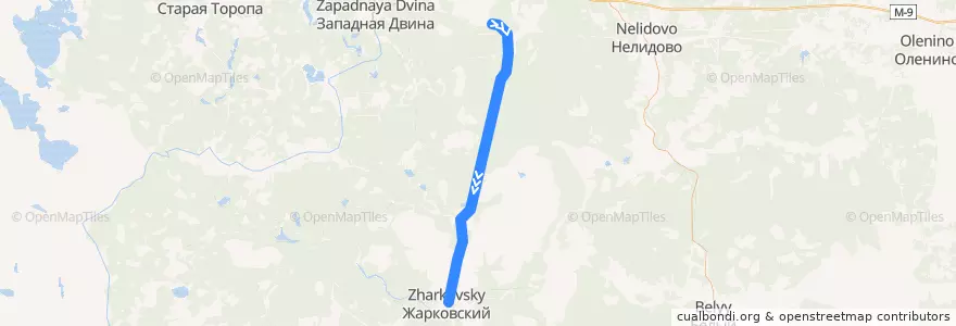 Mapa del recorrido Поезд: Земцы - Жарковский de la línea  en Тверская область.