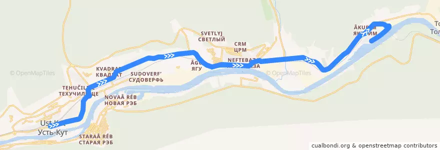 Mapa del recorrido Лена — Мостоотряд de la línea  en Усть-Кутское городское поселение.