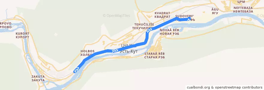 Mapa del recorrido Советская — Восточный порт de la línea  en Усть-Кутское городское поселение.