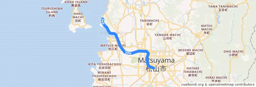 Mapa del recorrido 高浜線 (高浜 - 松山市) de la línea  en 松山市.