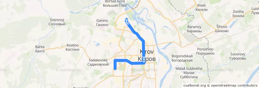 Mapa del recorrido Автобус №70: Северная больница — Ипподром de la línea  en キーロフ管区.