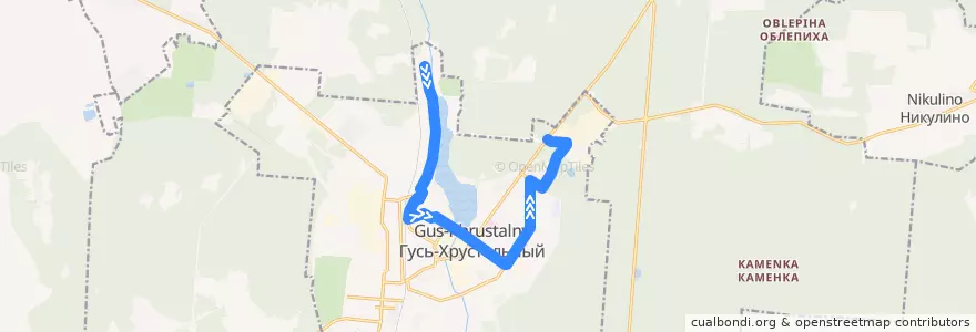 Mapa del recorrido Автобус № 6: п.Лесной=>ГИС (НИИ Стекла) de la línea  en городской округ Гусь-Хрустальный.