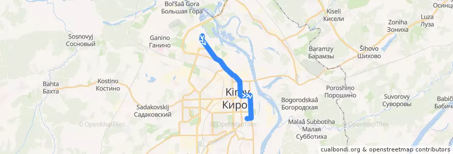 Mapa del recorrido Автобус №17: Северная больница — Центральный рынок de la línea  en キーロフ管区.