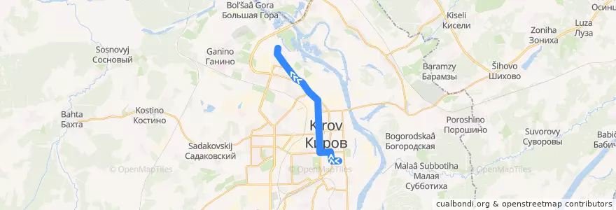 Mapa del recorrido Автобус №17: Центральный рынок — Северная больница de la línea  en городской округ Киров.