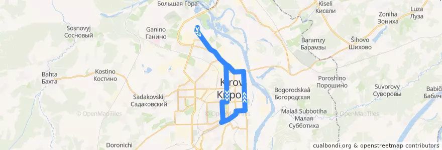 Mapa del recorrido Автобус №37: Северная больница — Железнодорожный вокзал de la línea  en городской округ Киров.