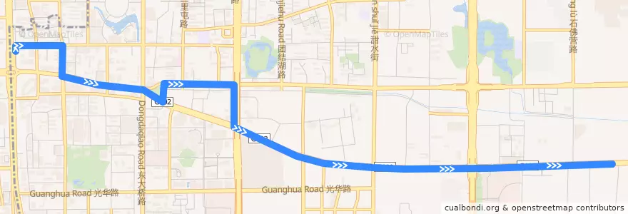 Mapa del recorrido Bus BRT2: 朝阳门 => 武夷花园 de la línea  en Район Чаоян.