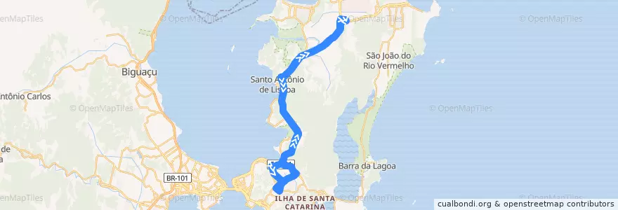 Mapa del recorrido Ônibus 233: Canasvieiras/Trindade, TICAN=>TITRI de la línea  en Florianópolis.