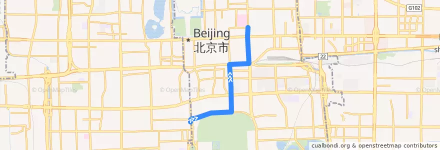 Mapa del recorrido Bus 110: 城铁柳芳站 => 天桥 de la línea  en 东城区.