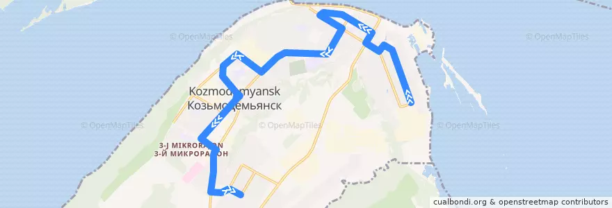 Mapa del recorrido Городской автобус: Очистные - ул. Чехова de la línea  en городской округ Козьмодемьянск.