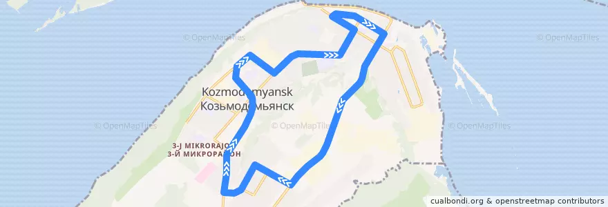 Mapa del recorrido Городской автобус: Промзона de la línea  en городской округ Козьмодемьянск.