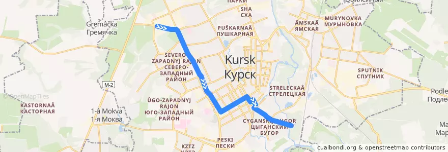 Mapa del recorrido Маршрут автобуса №3: "СЧПУ - Улица Малых" de la línea  en Kursk.