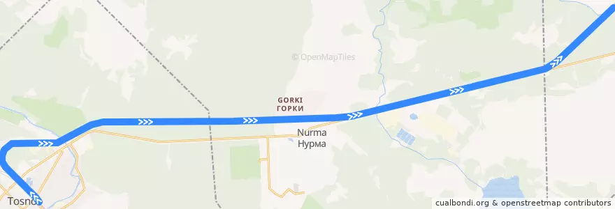Mapa del recorrido Поезд: Тосно - Шапки de la línea  en Тосненский район.