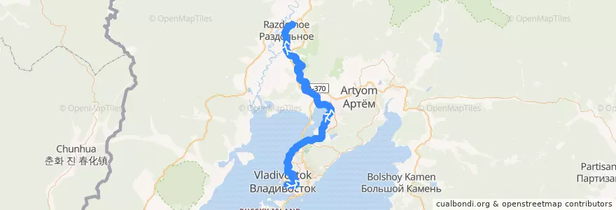 Mapa del recorrido Поезд: Мыс Чуркин — Раздольное de la línea  en Kraj Primorski.