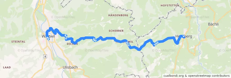 Mapa del recorrido Bus 780: Wattwil, Bahnhof => Hemberg, Dorf de la línea  en Wahlkreis Toggenburg.