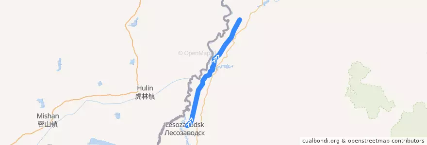 Mapa del recorrido Поезд № 351Э: Владивосток - Советская Гавань de la línea  en Primorsky Krai.