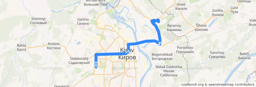 Mapa del recorrido Автобус №15: Ипподром — Улица Боровая de la línea  en городской округ Киров.