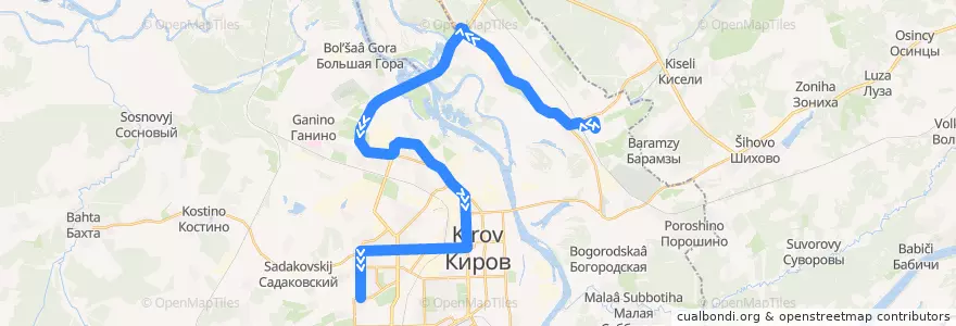 Mapa del recorrido Автобус №33: Улица Боровая — Ипподром de la línea  en городской округ Киров.