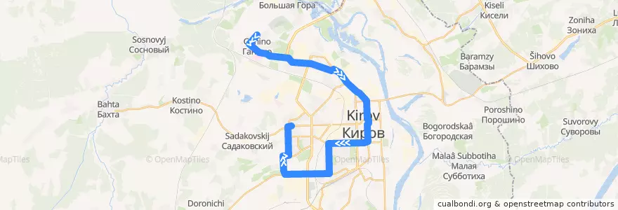 Mapa del recorrido Автобус №2: Деревня Хабаровы — Улица Андрея Упита de la línea  en キーロフ管区.