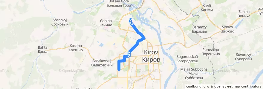Mapa del recorrido Автобус №74: Северная больница — Ипподром de la línea  en городской округ Киров.