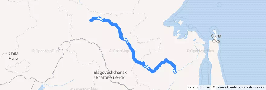 Mapa del recorrido Поезд № 363/364: Комсомольск-на-Амуре — Тында de la línea  en Дальневосточный федеральный округ.