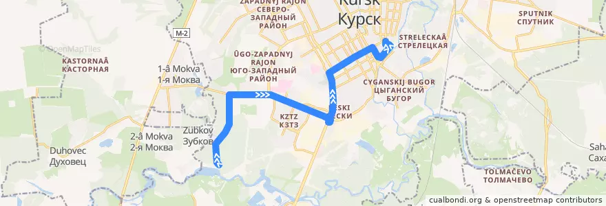 Mapa del recorrido Маршрут автобуса №14: "Детский санаторий - Красная площадь" de la línea  en Kursk.
