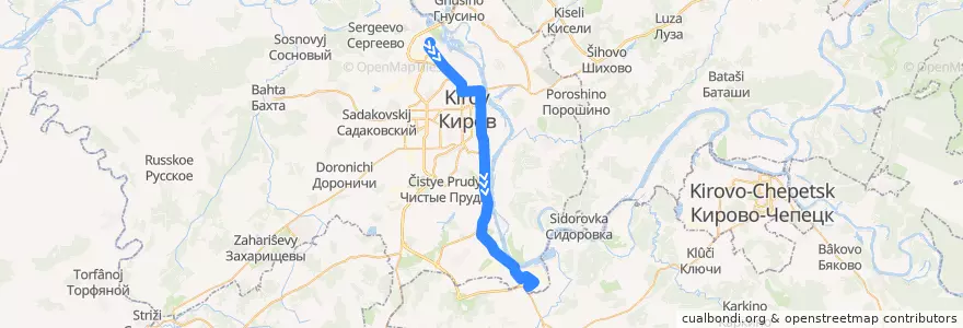 Mapa del recorrido Автобус №86: Северная больница — Улица Кирова de la línea  en キーロフ管区.